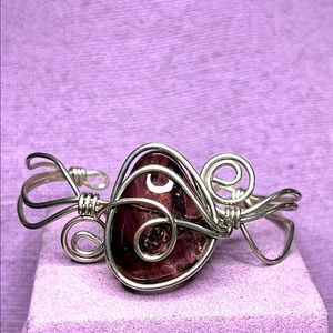 Vintage Handmade Sterling Silver Art Glass Cuff